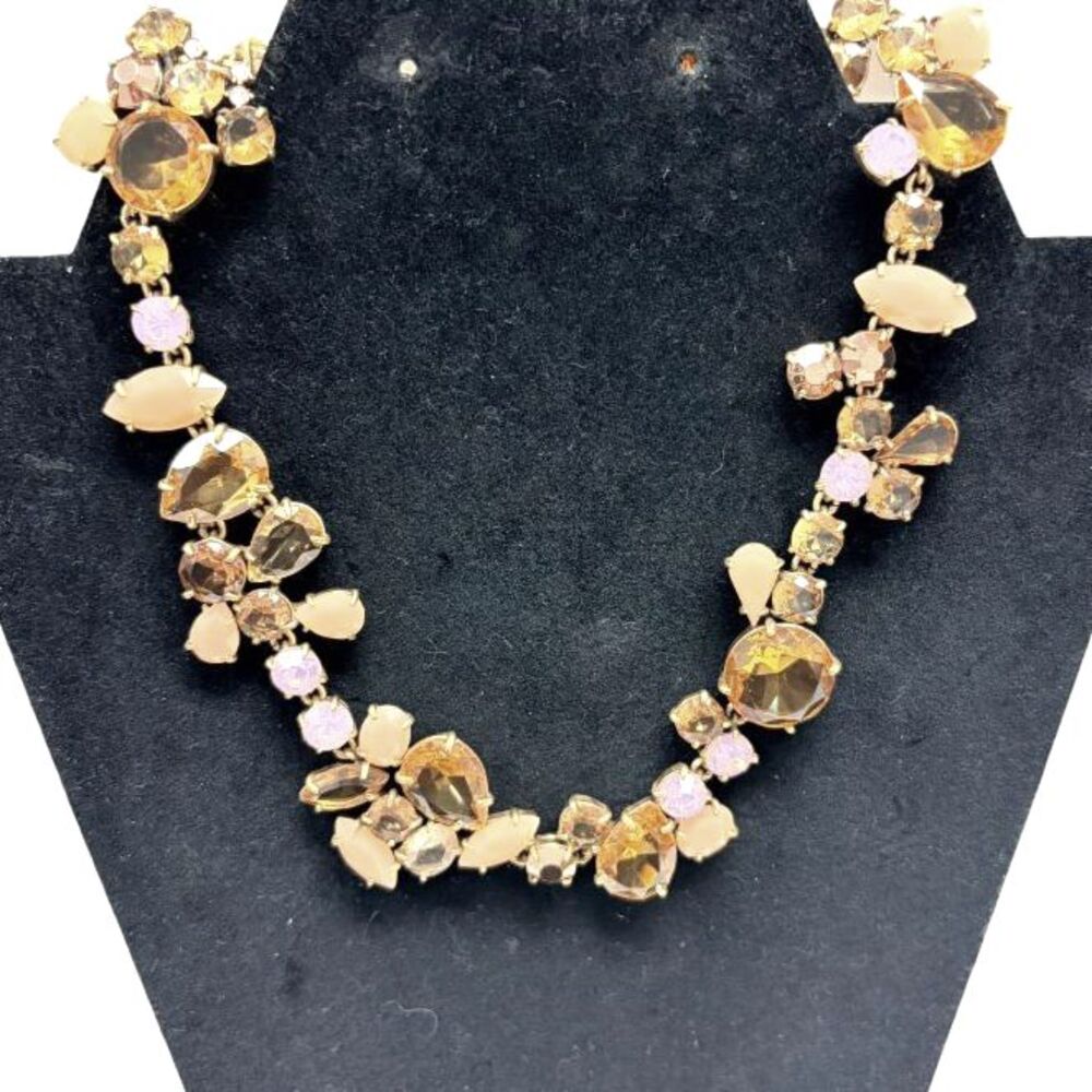 J.Crew Brulee Amber Peach Pink Toned Crystal Foliage Cluster Statement Necklace